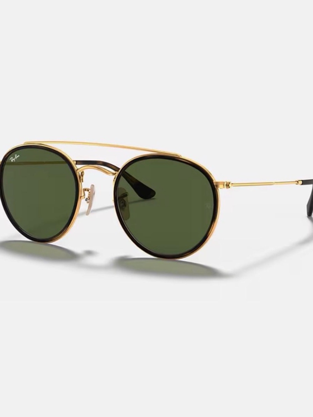 Ray-Ban Gold Frame round Sunglasses with Dark Green Lenses